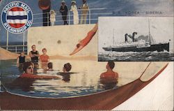 Pacific Mail Steamship Co. - People on a ship swimming. Postcard