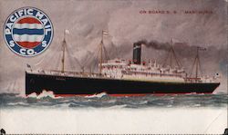 On Board S. S. Manchuria, Pacific Mail Co. Postcard