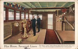 Pilot House, Savannah Liners - The inside of the ship with captain steering. Boats, Ships Postcard Postcard Postcard