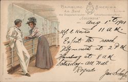 Hamburg Amerika - A couple on a ship. Boats, Ships Postcard Postcard Postcard