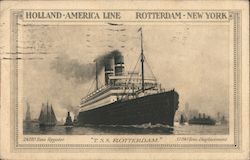 Holland-America Line Rotterdam-New York Ship 24170 Tons Register Postcard