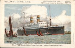 T.S.S Veendam, 15450 Tons Register - 25600 Tons Displacement, Holland-America Line Postcard