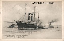 American Line TSS Philadelphia Landing US Mails & Passengers at Plymouth on Arrival from New York Postcard