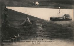 S.S. Chili Paquebot Francais des Messageries Maritimes Vu de Nuit, Lighthouse and Sailboat Steamers Postcard Postcard Postcard