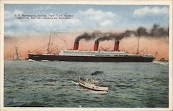 SS Berengaria (Cunard Line) leaving New York Harbor Postcard