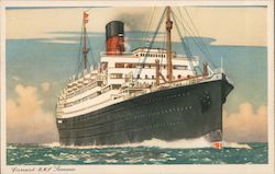 White and Black Cruise Ship at Sea Postcard