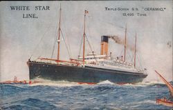 White Star Line. Triple-Screw S.S. "Ceramic". 18,495 tons. - Ship is pictured Postcard