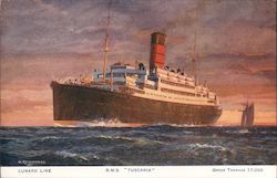 Cunard Line - R.M.S. "Tuscania" - Gross Tonnage 17,000. Enormous ship is pictured. Boats, Ships O. Rosenninge Postcard Postcard Postcard