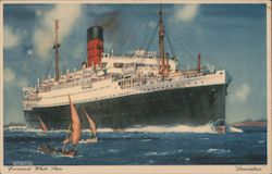 Cunard White Star - Lancastria - Painting of the ship Lancastria with small sailboats nearby Boats, Ships Postcard Postcard Postcard