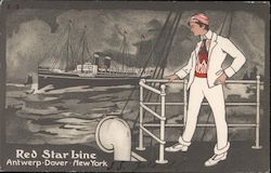 E-3 RED STAR LINE ANTWERP-DOVER-NEWYORK - MAN ON BOAT WATHCING ANOTHER BOAT Advertising Postcard Postcard Postcard