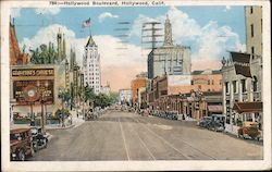 Looking Along Hollywood Boulevard Postcard