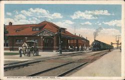 Big Four and Illinois Central Depot Postcard