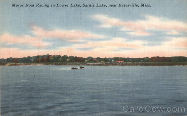 Motor Boat Racing in Lower Lake, Sardis Lake Batesville, MS Postcard