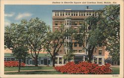 Azaleas in Bienville Square and Cawthon Hotel Postcard