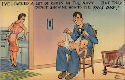 Sailor Trying to Diaper a Baby Comic Postcard Postcard Postcard