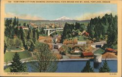 View from City Park Showing Canyon Road, Vista Bridge and Mt. Hood Portland, OR Postcard Postcard Postcard