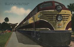 Florida East Coast Streamliner Arriving at Daytona Beach, Florida Locomotives Postcard Postcard Postcard