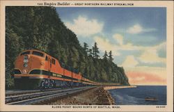 The Empire Builder-Great Northern Railway Streamliner-Along Puget Sound North of Seattle, Wash. Postcard