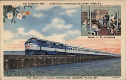 The Humming Bird Coach Streamliner Crossing Biloxi Bay Trains, Railroad Postcard Postcard Postcard