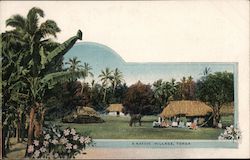 Colorized photograph of a traditional Tongan village South Pacific Postcard Postcard Postcard