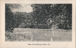 Two men crossing a river in Fiji Levuka, Fiji South Pacific Postcard Postcard Postcard