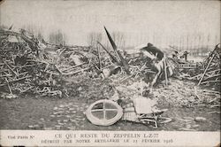 Photograph of a wrecked zeppelin in Paris France Postcard Postcard Postcard