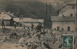 Men clean up the site of an accident in France Postcard