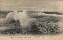 A lighthouse with crashing waves Postcard