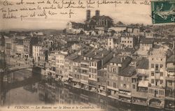 Houses on the Meuse River Cathedral Verdun, France Postcard Postcard Postcard