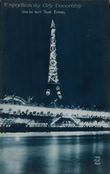 Vue de Nuit, Tour Eiffel Paris, France Postcard Postcard Postcard