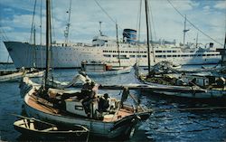 Waterfront Scene Showing Boats Old and New Postcard