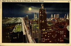 Night Scene Chicago, IL Postcard Postcard