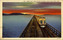 Great Salt Lake Cut Off At Sunset Postcard