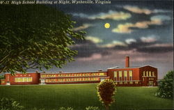 High School Building At Night Postcard