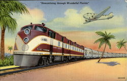 Streamlining Through Wonderful Florida Trains, Railroad Postcard Postcard