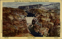 Boulder Dam And Powerhouse Postcard