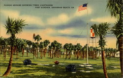 Parade Ground Showing Tybee Lighthouse, Fort Screven Postcard