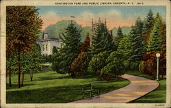 Huntington Park And Public Library Oneonta, NY Postcard Postcard