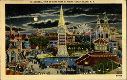 General View Of Luna Park At Night Postcard