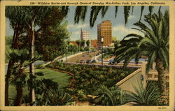 Wilshire Boulevard, General Douglas MacArthur Park Los Angeles, CA Postcard Postcard