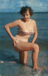 A Cool Dip- Woman in Bikini in Water Women Postcard Postcard Postcard