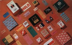 Assorted Boxes and Tags on a Red Background, Graphic Packaging Design Advertising Postcard Postcard Postcard