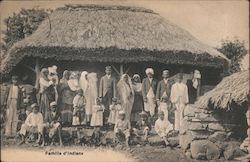 Indian Family, Thatched Roof House Mauritius Africa Postcard Postcard Postcard