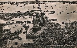 Two men paddling a canoe over a river with plant life Blue Nile, Sudan Africa Postcard Postcard Postcard