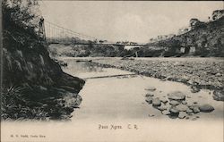 Men on horseback crossing a bridge over a dammed up river Paso Agres, Costa Rica Central America Postcard Postcard Postcard