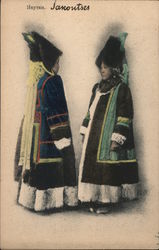 Two women dressed in heavy wool coats and dresses and fur hats Yakutsk, Russia Postcard Postcard Postcard