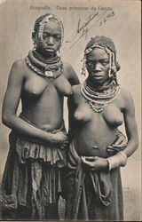 Nude, Two girls wearing beaded necklaces and skirts Benguela, Angola Africa Postcard Postcard Postcard