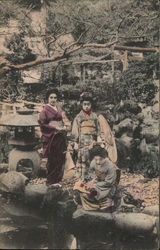 Three Geisha Near a Koi Pond Japan Postcard Postcard Postcard