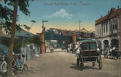 Train bridge crossing over a street with automobiles and horse carts Singapore, Singapore Southeast Asia Postcard Postcard Postcard