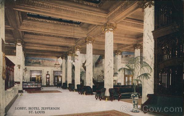 Lobby, Hotel Jefferson St. Louis, MO Postcard